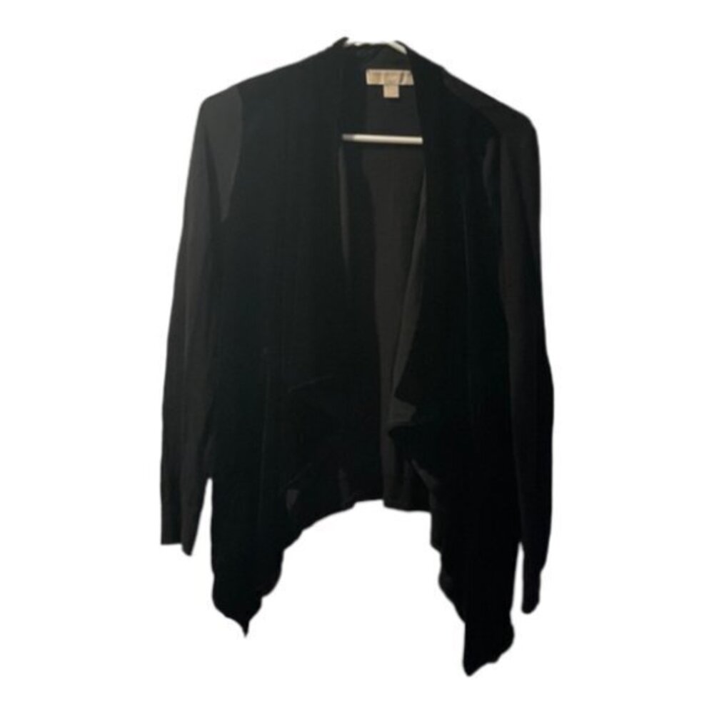 Michael Kors Velvet Front Long Sleeve Waterfall Sweater Cardigan Black Size Med